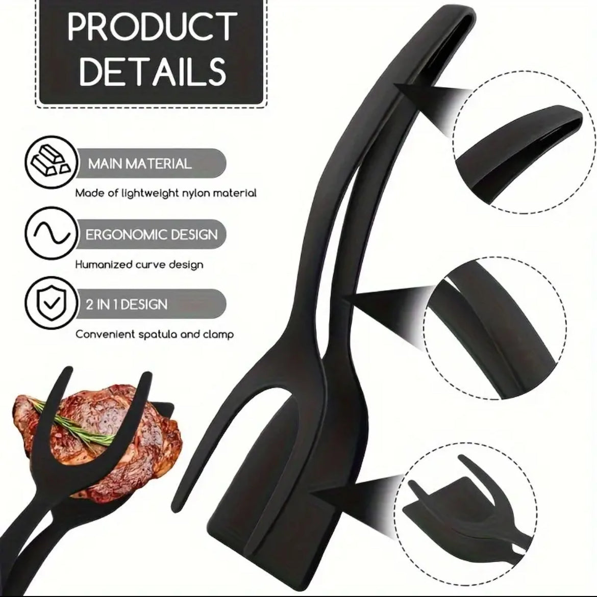 2 in 1 Spatula & Tongs Flip, Grip & Serve with Ease