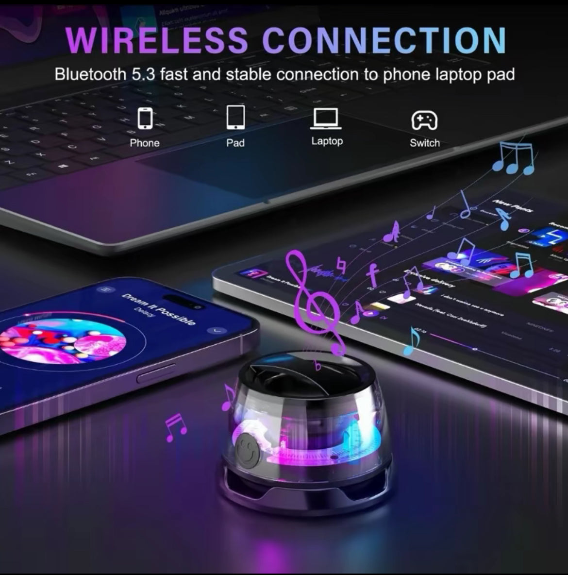 G200 Mini Bluetooth Speaker with Magnetic Base & LED Lights, Portable 5W Driver, 4 Hour Battery Life