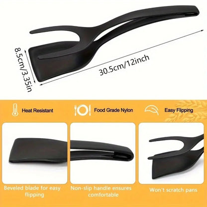 2 in 1 Spatula & Tongs Flip, Grip & Serve with Ease