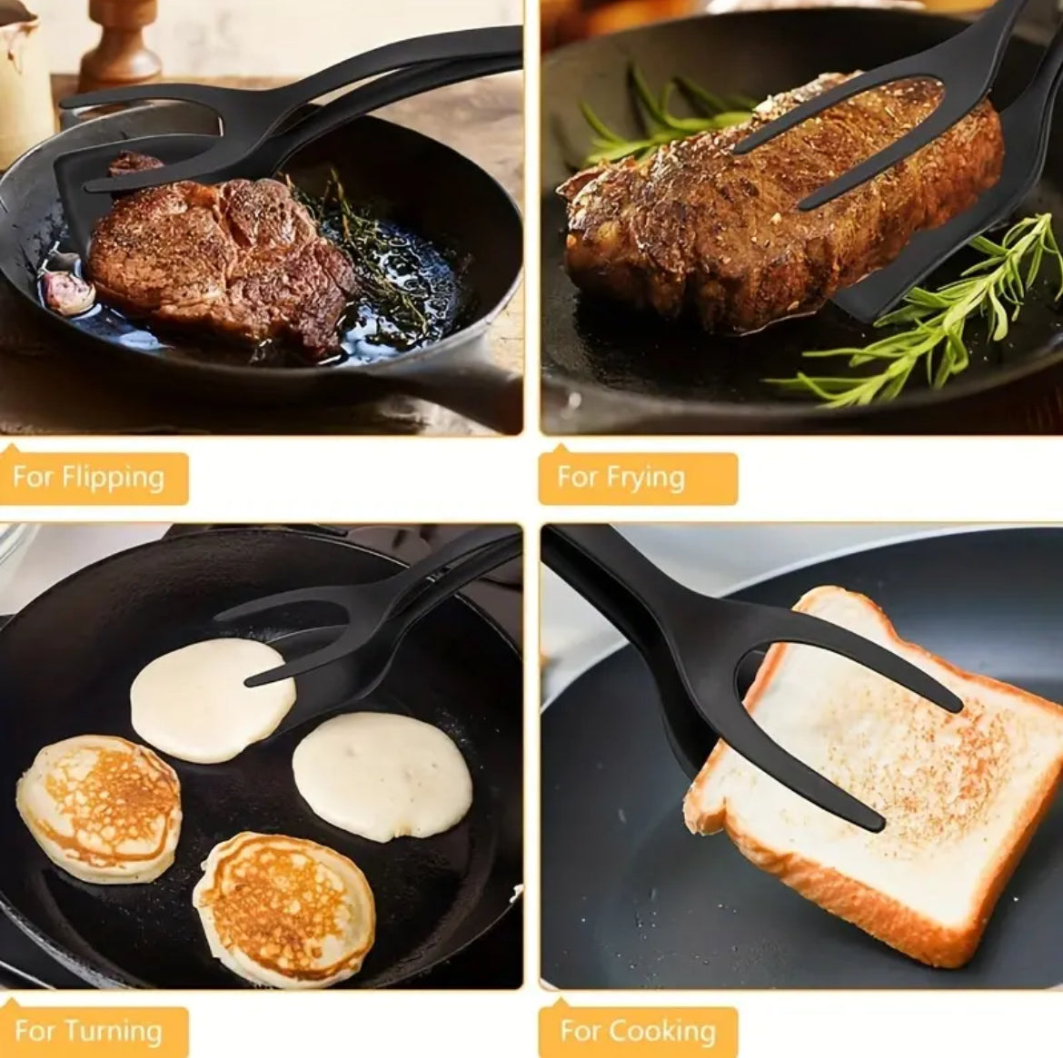 2 in 1 Spatula & Tongs Flip, Grip & Serve with Ease